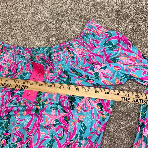 NWT Lilly Pulitzer Cyla Off The Shoulder Romper Seaweed Samba Women Size Large - Picture 4 of 10